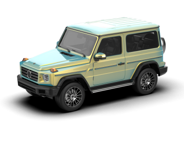 Beyaz arkaplanda izole edilmiş yansıtıcı bir arabanın 3 boyutlu canlandırması