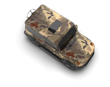 askeri araç siyah arkaplanda izole edildi