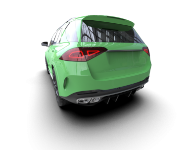 Gri arka planda modern yeşil şehir arabası. 3d illüstrasyon