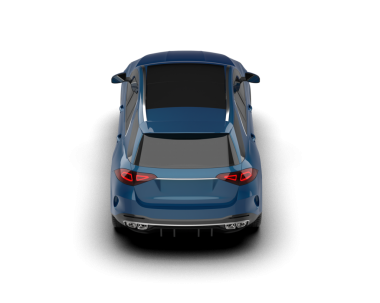 Stüdyoda, beyaz arka planda izole edilmiş 3 boyutlu markasız bir araba.