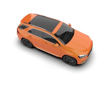 Beyaz arka plan stüdyosunda izole edilmiş 3 boyutlu markasız bir SUV.