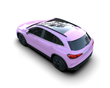 Siyah arka planı olan pembe bir araba. 3d oluşturma