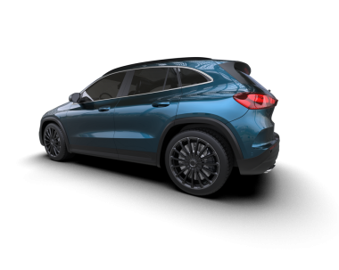 Modern SUV mavi arkası manzaralı. 3d illüstrasyon.