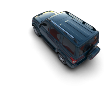 SUV aracı siyah arka planda izole edildi. 3 boyutlu resimleme