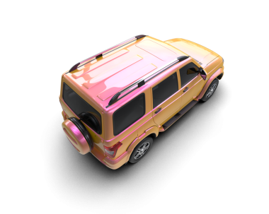 Pembe araba beyaz arka planda izole edilmiş. 3 Boyutlu Hazırlama