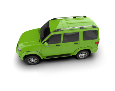 Siyah arkaplanı olan yeşil bir minibüsün 3 boyutlu görüntüsü