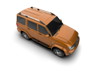 Stüdyo ortamında beyaz arka planda izole edilmiş markasız bir SUV 'un 3 boyutlu görüntüsü.