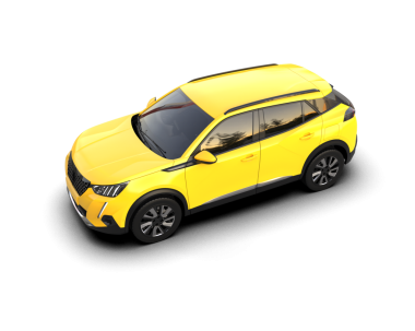 Gerçekçi sarı araba. Beyaz arka planda gölgeli yan görüş. 3d oluşturma