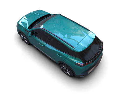 Siyah arka planda izole edilmiş, gölgeli yeşil araba. 3d oluşturma