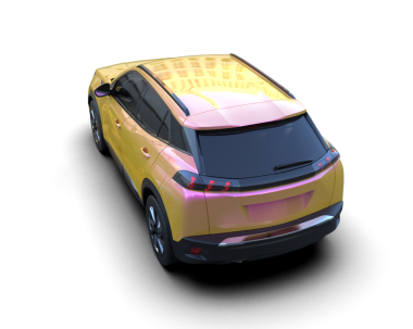 Beyaz arkaplanda bir arabanın 3 boyutlu resmi.