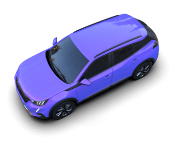 Beyaz arkaplanda izole edilmiş mavi bir arabanın 3 boyutlu görüntüsü