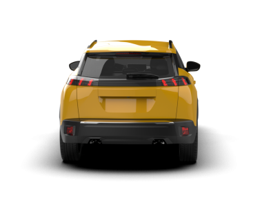 Siyah arka planda sarı bir araba. 3d oluşturma.