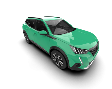 Beyaz arka planda yeşil bir cip arabası. 3d oluşturma