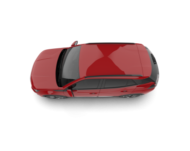 Beyaz arka planda kırmızı araba. en üstteki görünüm.