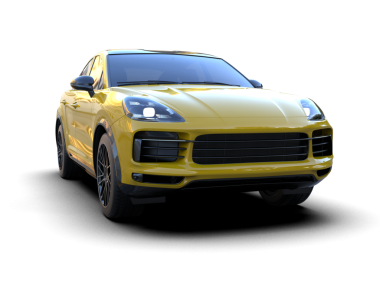 Sarı bir arabanın 3 boyutlu resmi.