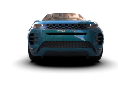 Siyah arka planda mavi araba. 3d oluşturma.