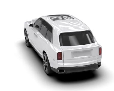 Beyaz arka planda izole edilmiş beyaz bir arabanın 3 boyutlu canlandırması