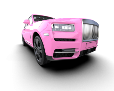 Beyaz bir arka plan üzerinde pembe araba