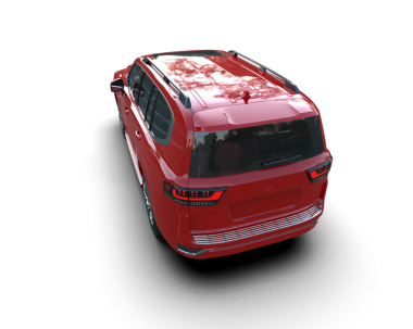 Kırmızı araba siyah arka planda izole edilmiş. 3d illüstrasyon.