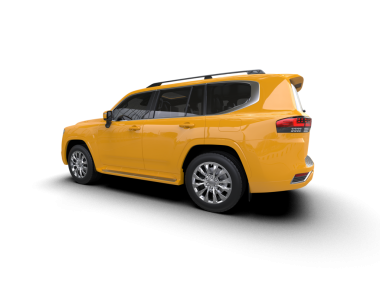 Beyaz arkaplanda sarı pikap olan SUV 3 boyutlu görüntüleme