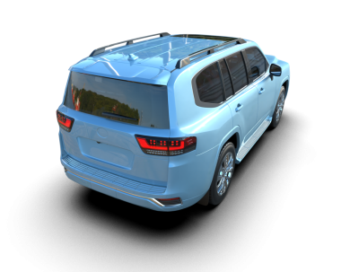 Beyaz arka planda bir araba. 3d oluşturma