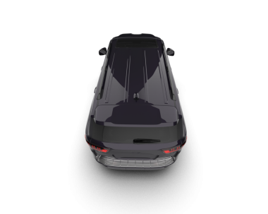 araba siyah arkaplanda izole edildi 3 d görüntüleme - üst görünüm