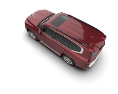 Gri arkaplanda kırmızı araba izole edildi. 3 boyutlu çizim - illüstrasyon