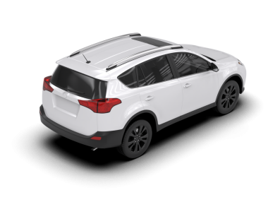 Arka planda gerçekçi bir SUV arabası var. 3D görüntüleme - 3D