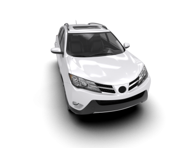 Üç boyutlu beyaz araba bir stüdyoda izole edildi.