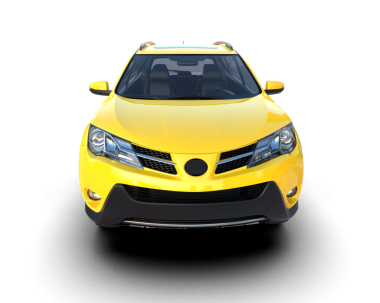 Sarı araba beyaz arka planda izole edildi. 3 boyutlu görüntüleme