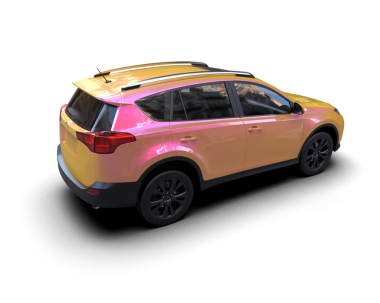 Beyaz arka planda yepyeni bir arabanın 3 boyutlu görüntüsü