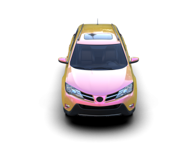 Siyah arka planda pembe bir araba. 3d oluşturma