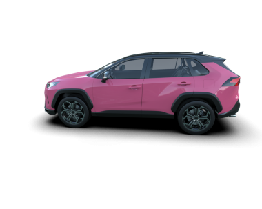 Beyaz arka planda pembe cip arabası. 3d oluşturma