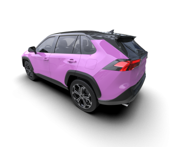 Beyaz arka planda izole edilmiş pembe bir SUV. 3d oluşturma