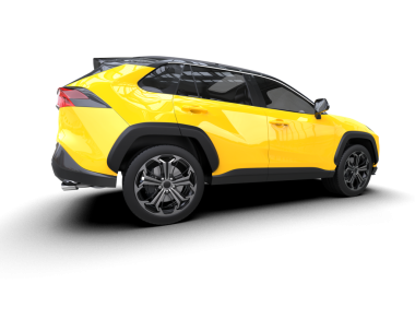 Siyah izole edilmiş arka planda sarı SUV