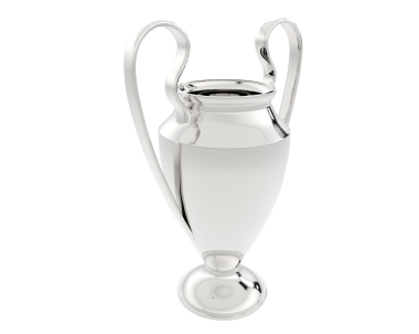 football cup with a golden ribbon on a white background