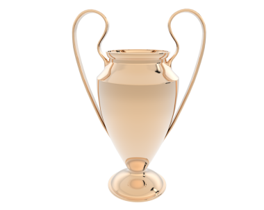 gold cup with a gold trophy.