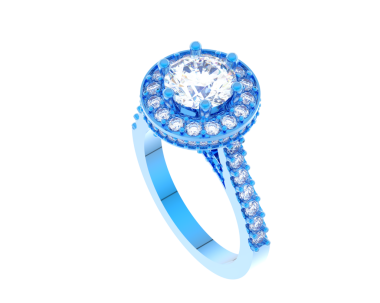 wedding ring with blue diamonds isolated on white