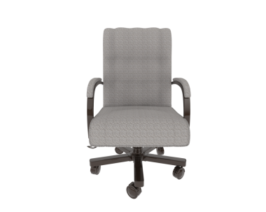 3 d rendering of office chair with leather lines in dark studio isolated on white