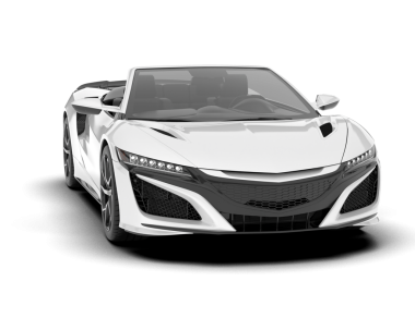 Beyaz arka planda gerçekçi beyaz bir araba. 3d illüstrasyon.