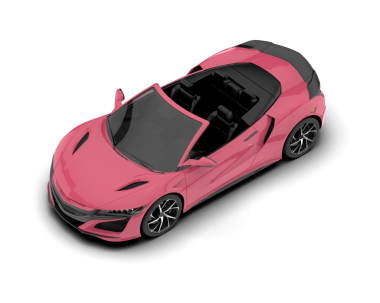 Beyaz stüdyoda izole edilmiş 3 boyutlu kırmızı bir araba.