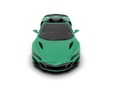 Beyaz arka planda izole edilmiş yeşil bir spor arabanın 3 boyutlu görüntüsü