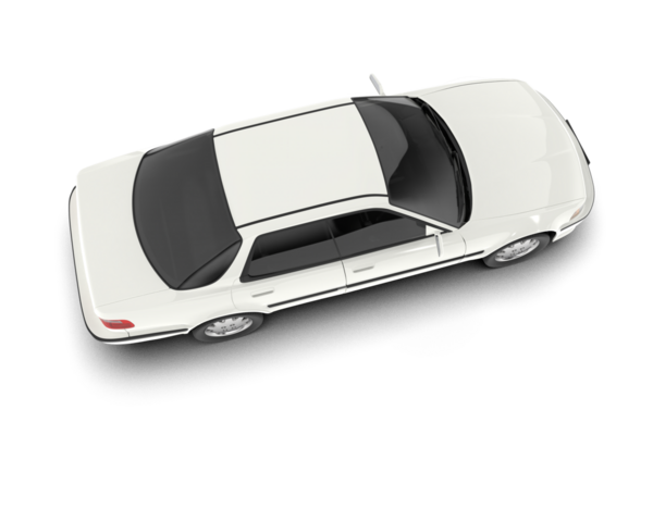 Beyaz arka planda modern bir araba. en üstteki görünüm.
