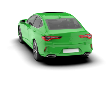 Arkadaki modern yeşil spor araba.