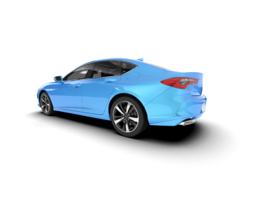 modern araba arka planda izole edilmiş, gölgesi ve mavi bir arabası var. 3d oluşturma
