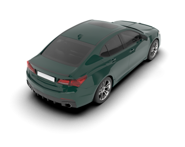 Beyaz arka planda izole edilmiş modern yeşil bir arabanın üç boyutlu resmi