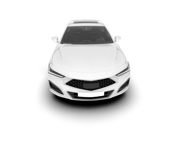 Beyaz arkaplanda izole edilmiş beyaz araba 3 boyutlu görüntüleme