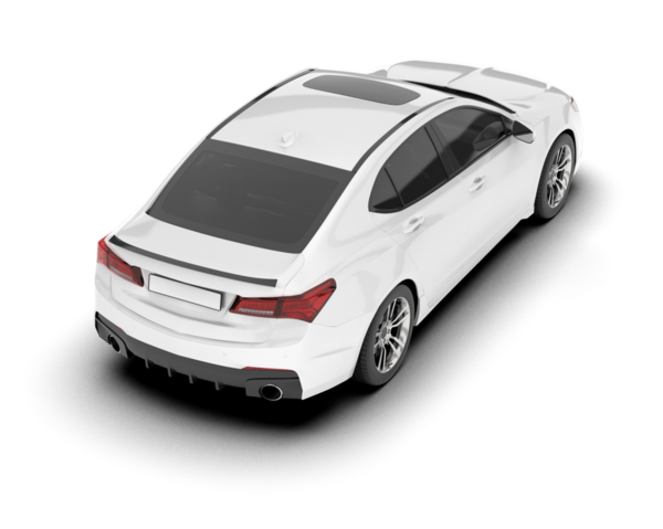 Üç boyutlu beyaz araba ışık arkaplanında görüntüleniyor