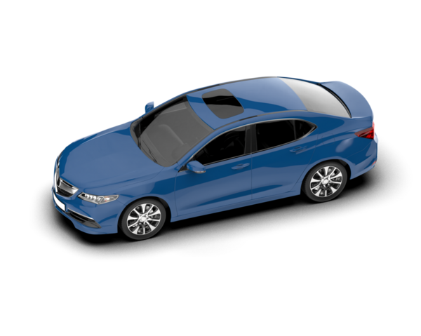 Arka planda mavi Sedan arabası var. 3d görüntüleme - illüstrasyon