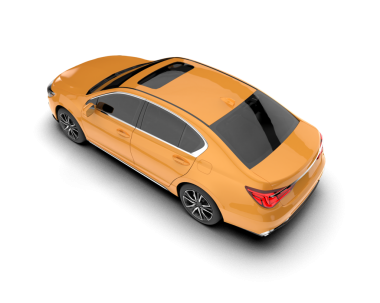 Arka planda turuncu Sedan vagon var. 3d görüntüleme - illüstrasyon